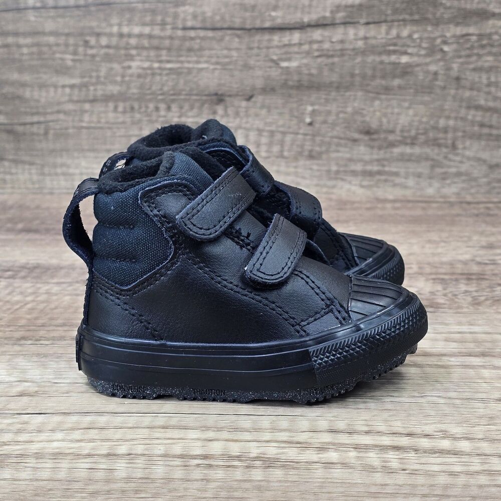 Converse Chuck Taylor All Star Berkshire Toddler's Sz 4 Black Leather Boots NEW - Picture 1 of 9